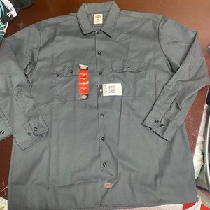 Dickies Mens Gray Long Sleeve Spread Collared Pockets Work Shirt Size L XL XXL